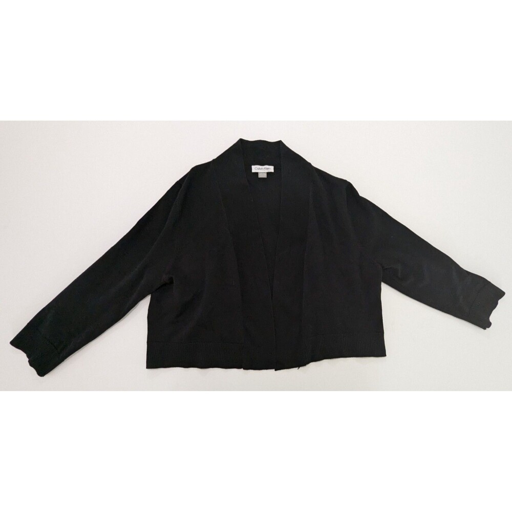 Calvin Klein Open Front Solid Black 3/4 Sleeve Cardigan Size XL